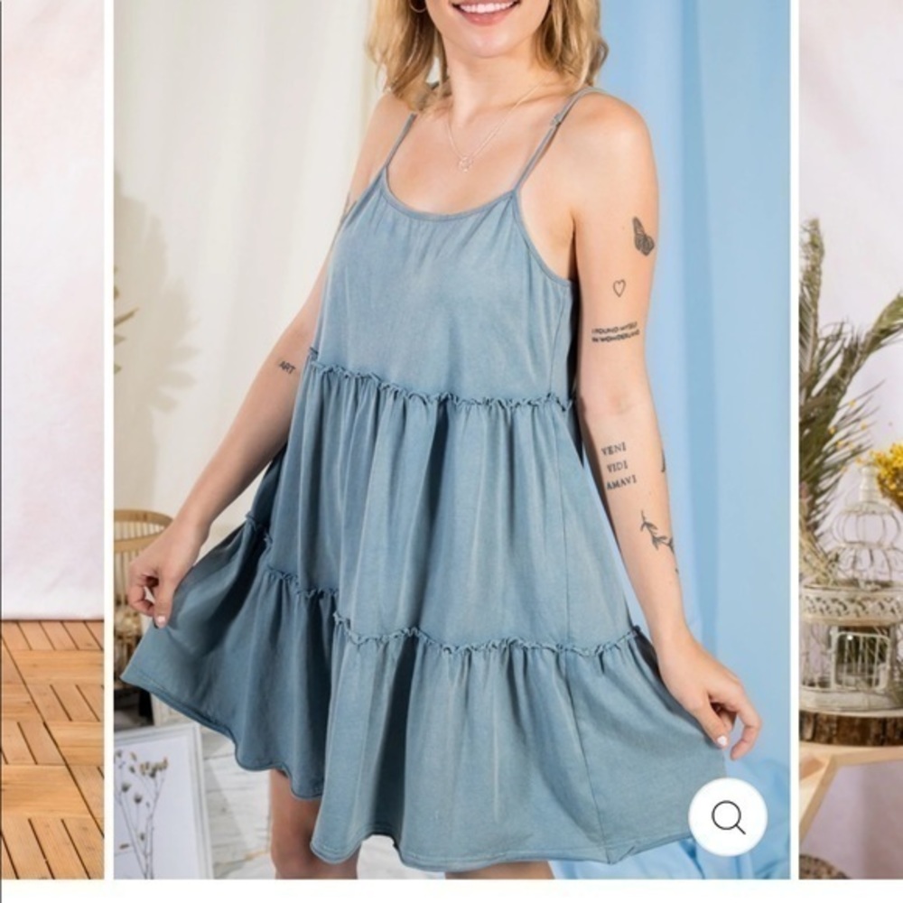 NWT - Very J Spaghetti Strap Ruffle Tiered Mini Dress
